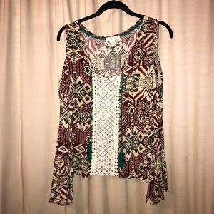 Colorful Open Shoulder Top with Lace & Tassels